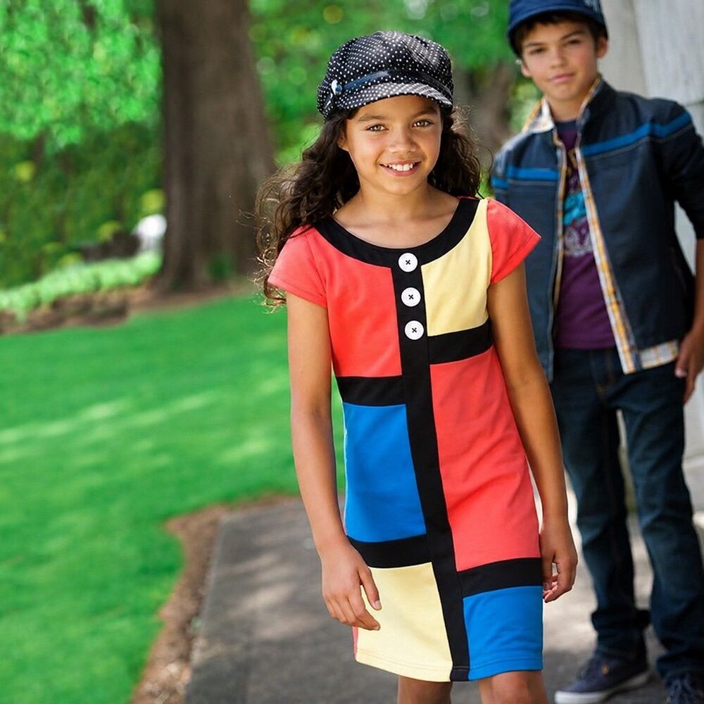 NWT Pumpkin Patch Girls Kaysie Spliced Shift Dress Color Block Mondrian Retro 12